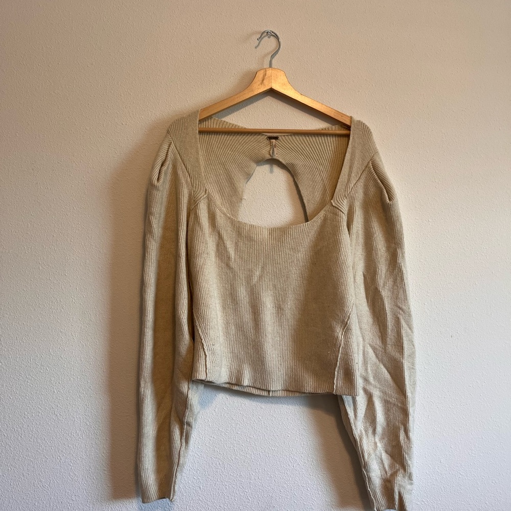 Free People Cream Open-Back Blouse